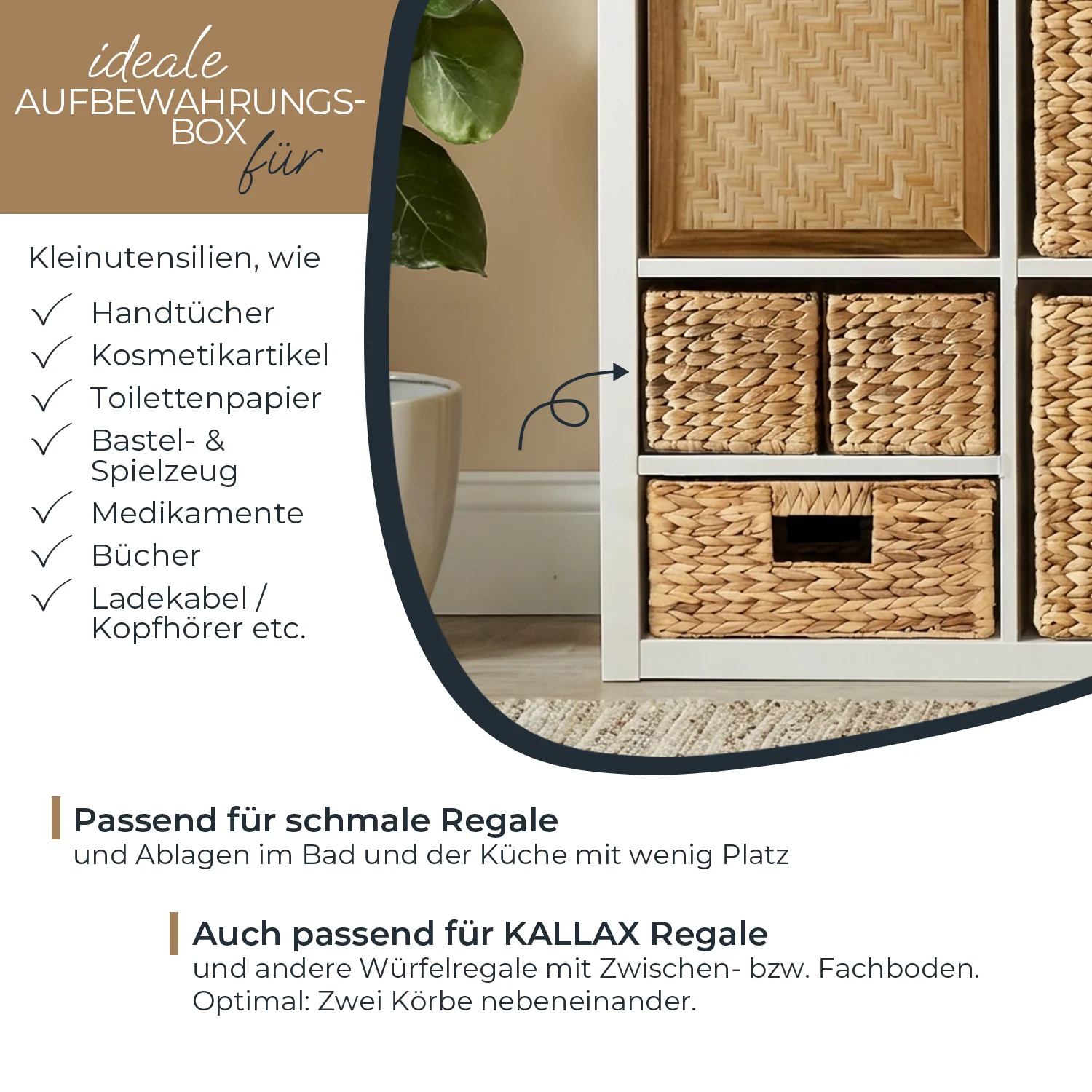 Aufbewahrungskorb passend für KALLAX halbes Fach, Korb geflochten aus Wasserhyazinthe für Badezimmer, Küche und Wohnbereich, HMF3727 - Image 4