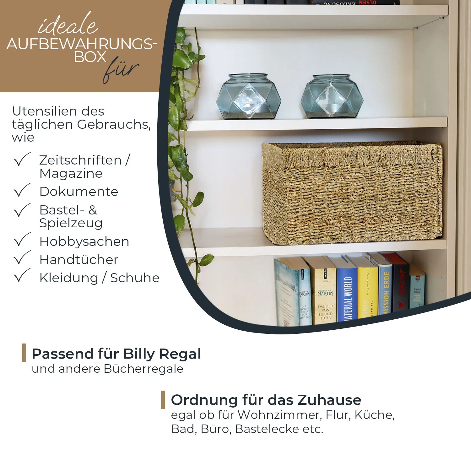 Aufbewahrungskorb geflochten aus Seegras passend für Billy Regal, HMF 37049, 35 x 25 x 20 cm - Image 12