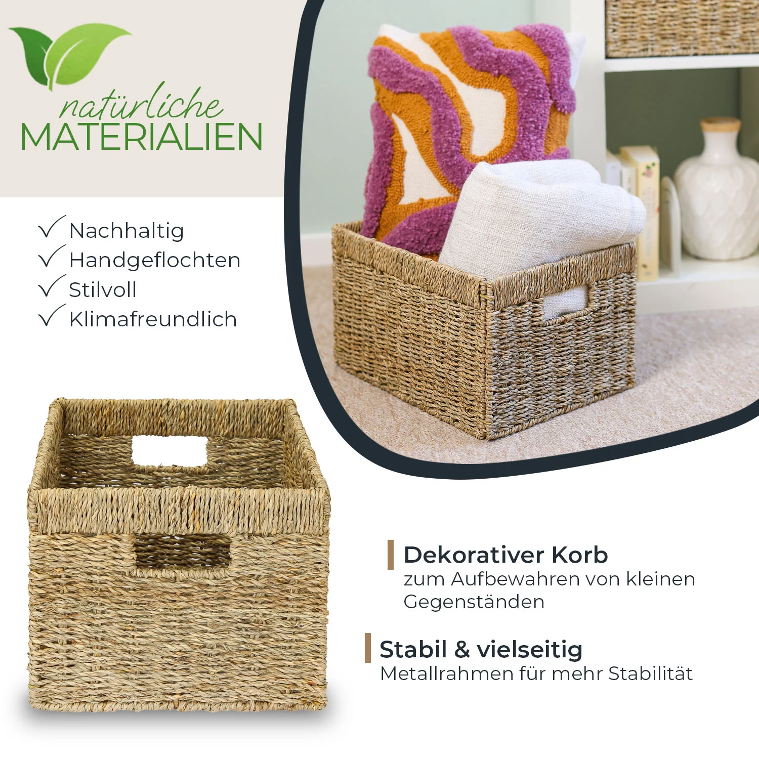 Aufbewahrungskorb geflochten aus Seegras passend für Billy Regal, HMF 37049, 35 x 25 x 20 cm - Image 20