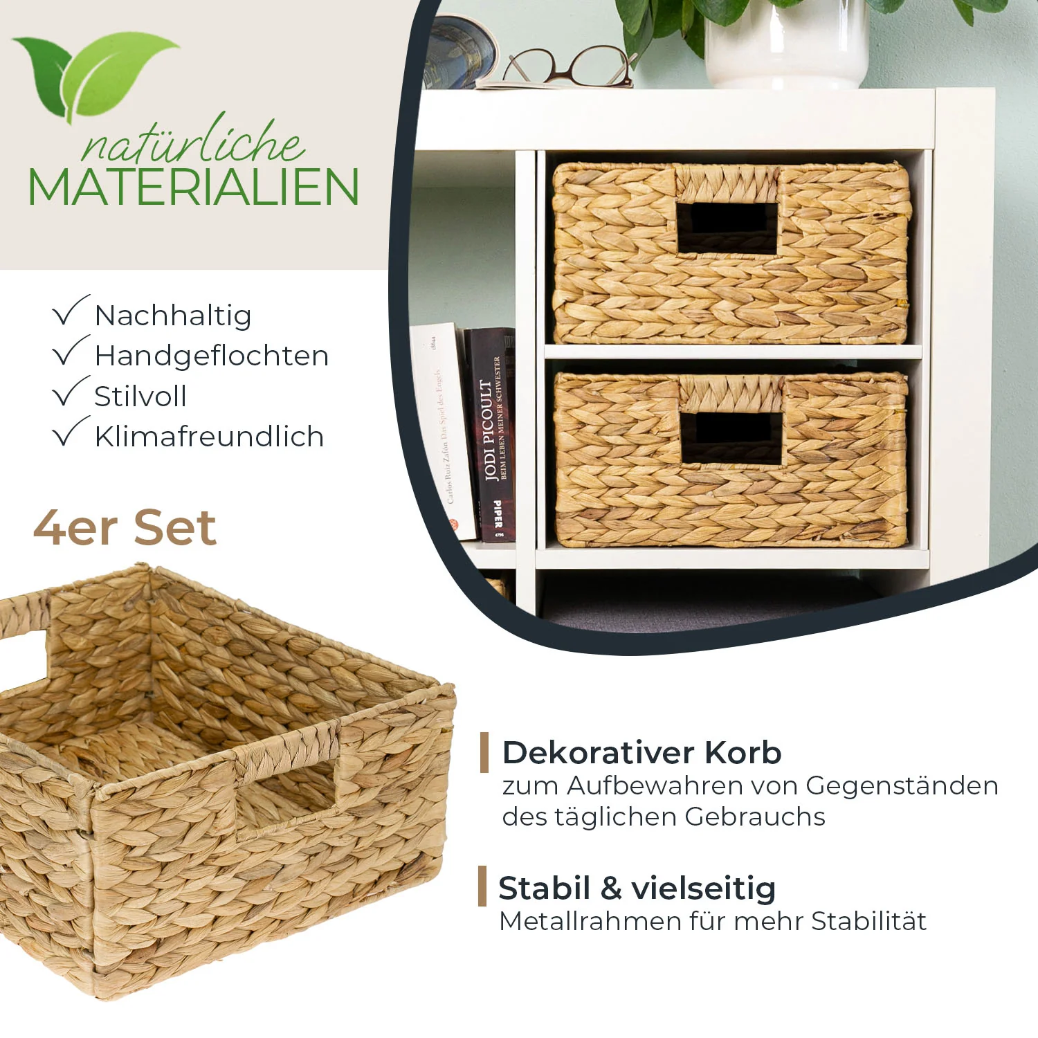 Aufbewahrungskorb geflochten aus Wasserhyazinthe, passend für Kallax, HMF 372430, 30 x 34 x 15 cm - Image 12