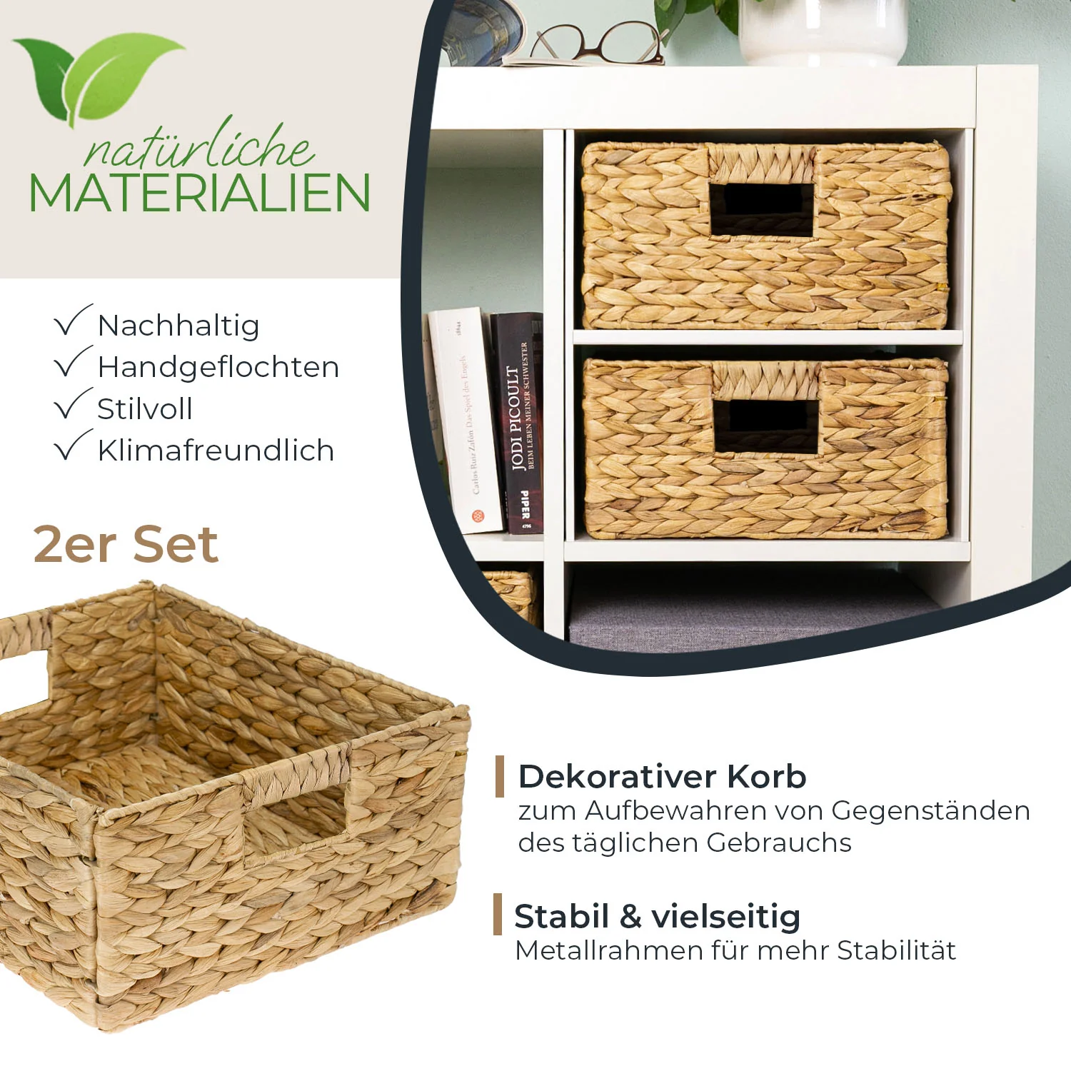 Aufbewahrungskorb geflochten aus Wasserhyazinthe, passend für Kallax, HMF 372430, 30 x 34 x 15 cm - Image 3