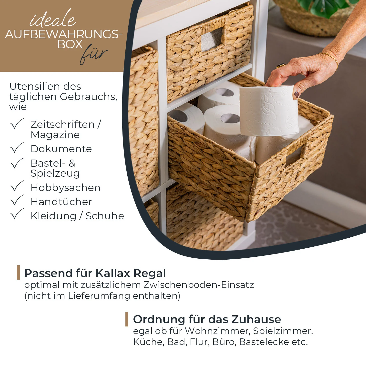 Aufbewahrungskorb geflochten aus Wasserhyazinthe, passend für Kallax, HMF 372430, 30 x 34 x 15 cm - Image 4