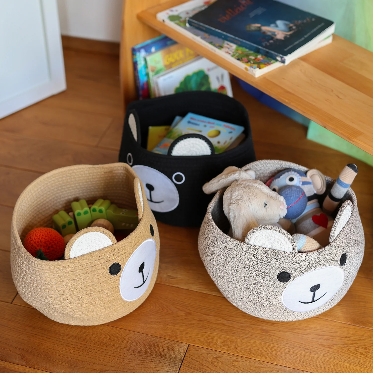 Aufbewahrungskorb mit versteckten Griffen, Korb für Kinderzimmer aus Baumwolle, Bär, HMF 39021, 30 x 24 cm - Image 17