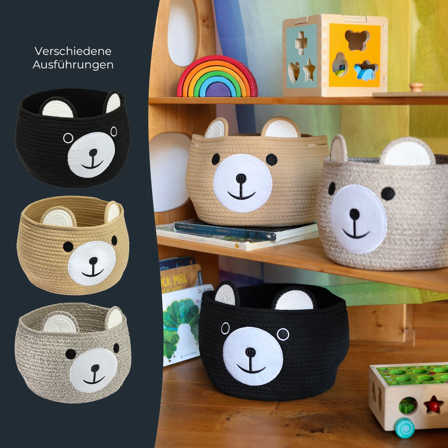 Aufbewahrungskorb mit versteckten Griffen, Korb für Kinderzimmer aus Baumwolle, Bär, HMF 39021, 30 x 24 cm - Image 27