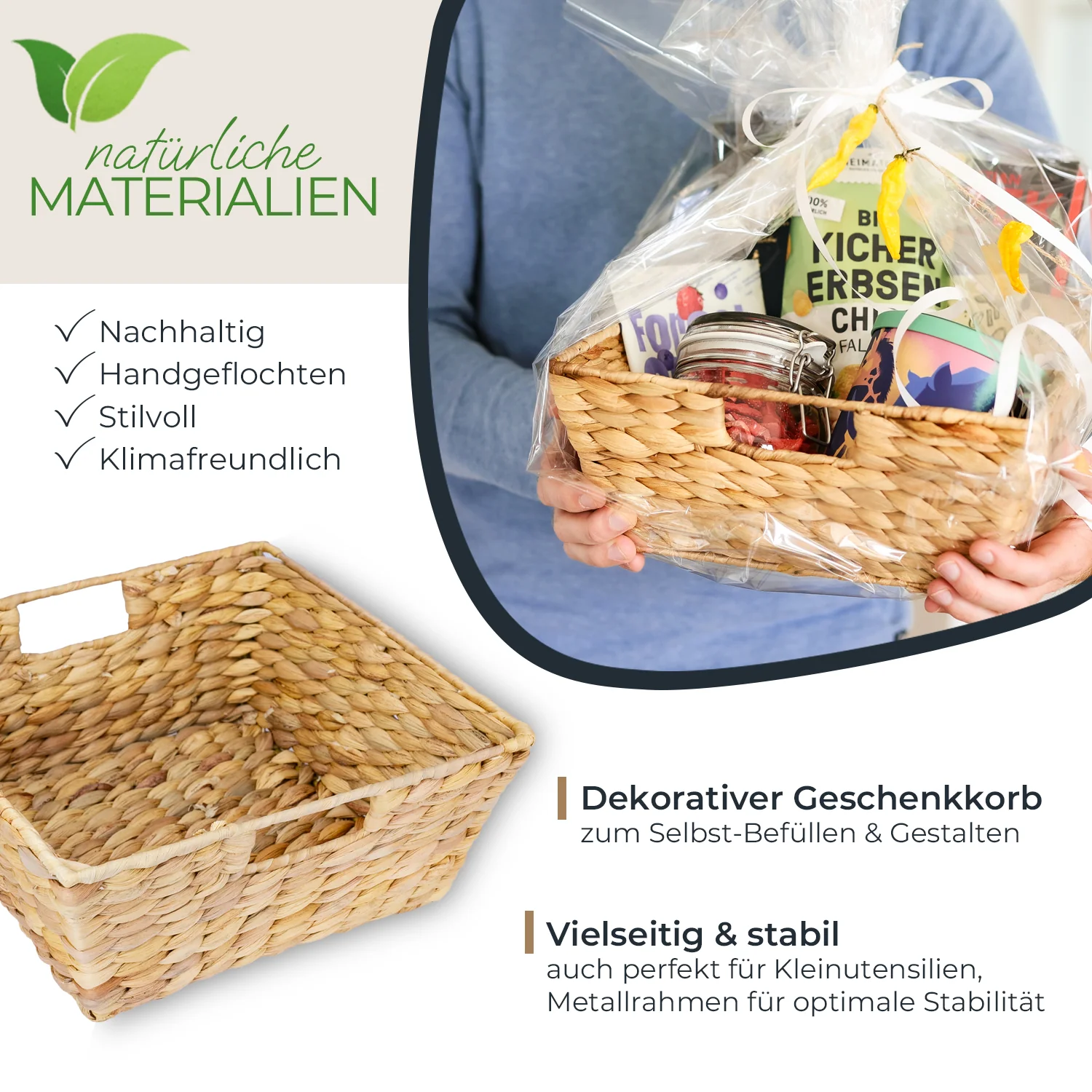 Deko Tablett, Serviertablett geflochten aus Wasserhyazinthe, 2er Set, HMF 3726 - Image 19