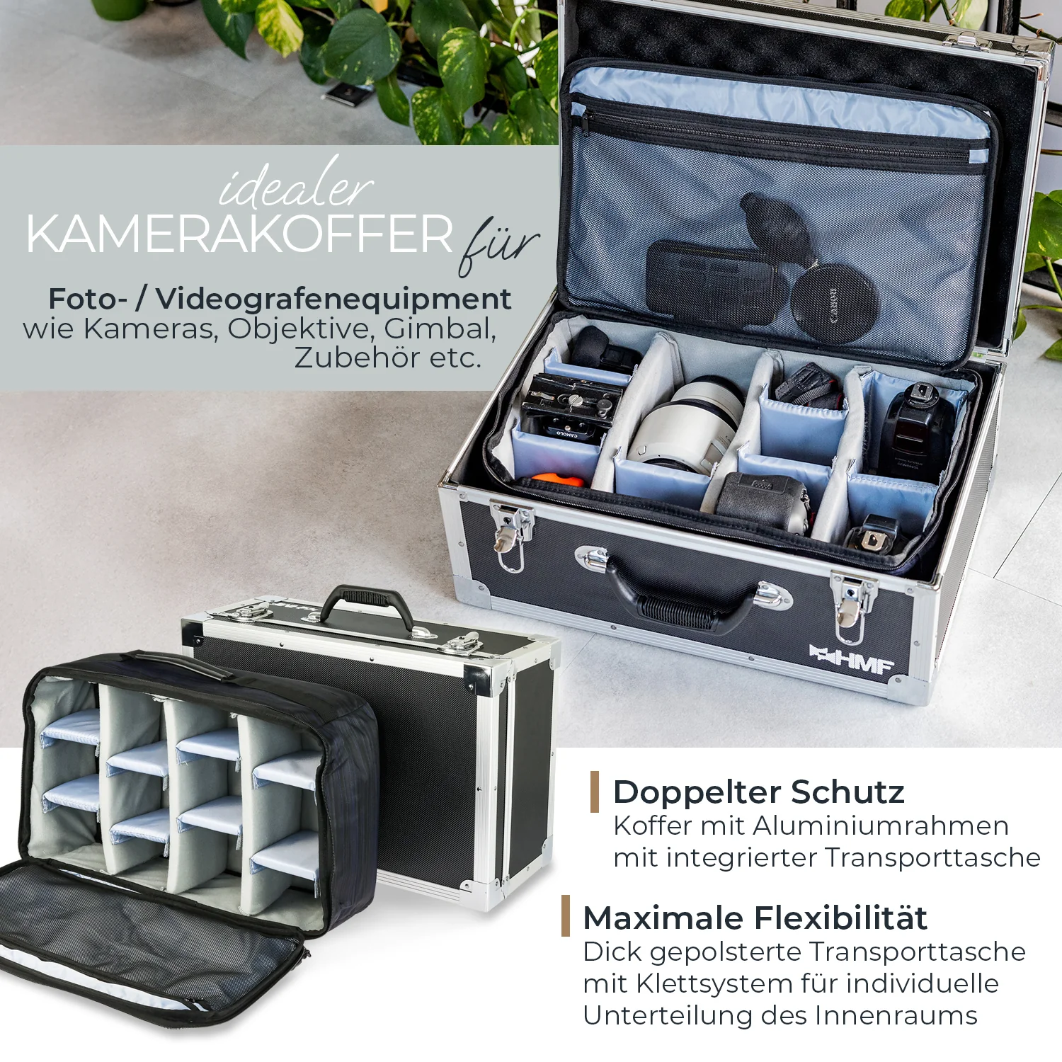Fotokoffer mit Schaumstoff, große Kameratasche mit variabler Facheinteilung, HMF 1844 - Image 12