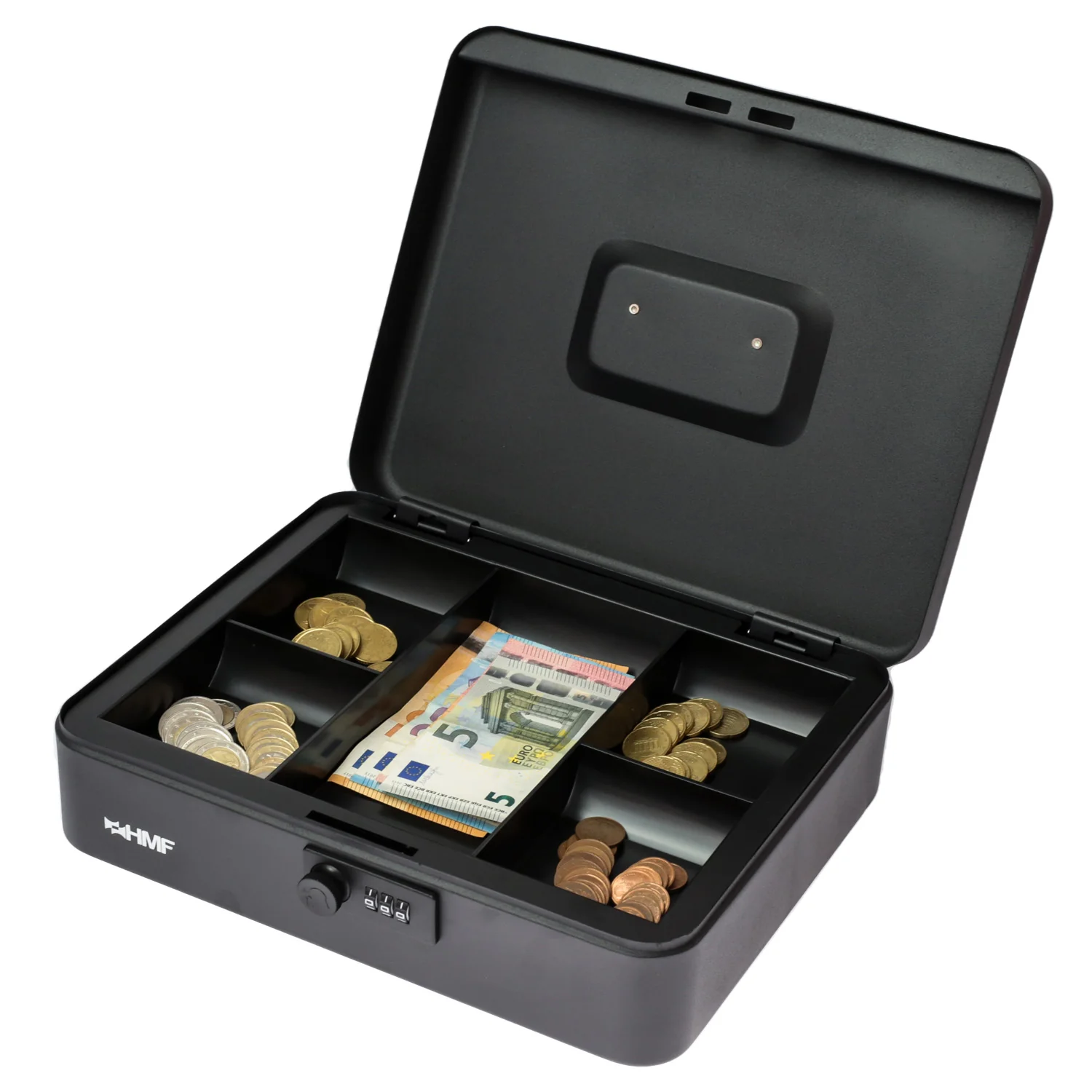 Geldkassette abschließbar mit Zahlenschloss, HMF 10017-02, 30 x 24 x 9 cm, Schwarz - Image 5