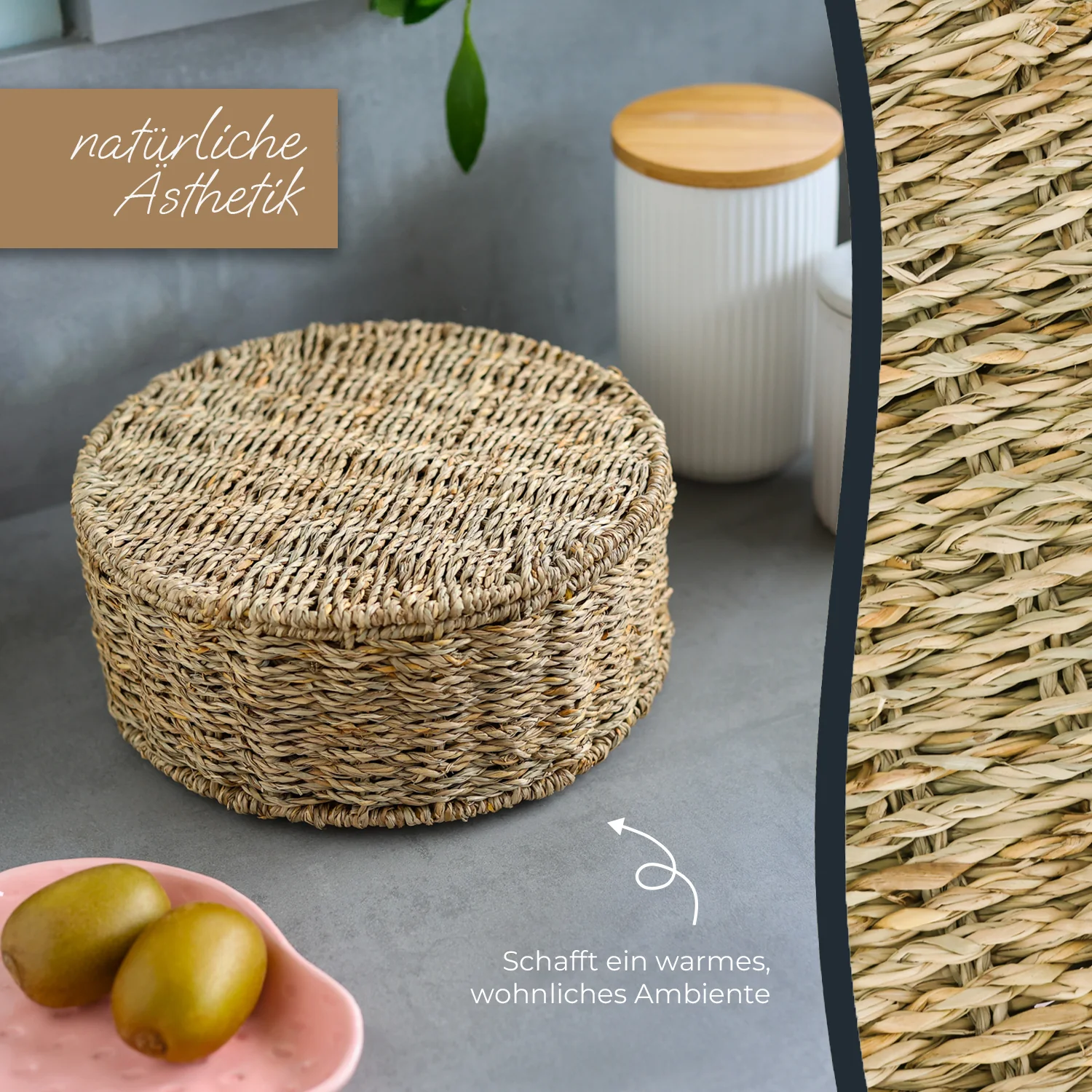 HMF 37291 Teebox für Teebeutel geflochten aus Seegras oder Wasserhyazinthe, Tee Aufbewahrungsbox mit 7 großen Fächern ,27 x 27 x 11 cm - Image 13