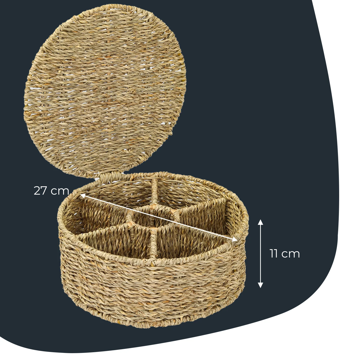 HMF 37291 Teebox für Teebeutel geflochten aus Seegras oder Wasserhyazinthe, Tee Aufbewahrungsbox mit 7 großen Fächern ,27 x 27 x 11 cm - Image 14