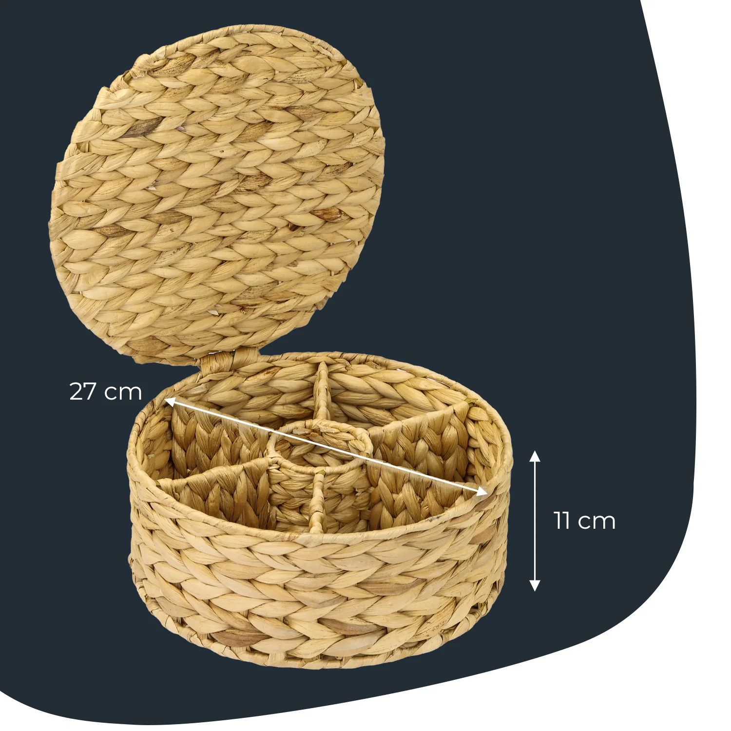 HMF 37291 Teebox für Teebeutel geflochten aus Seegras oder Wasserhyazinthe, Tee Aufbewahrungsbox mit 7 großen Fächern ,27 x 27 x 11 cm - Image 5