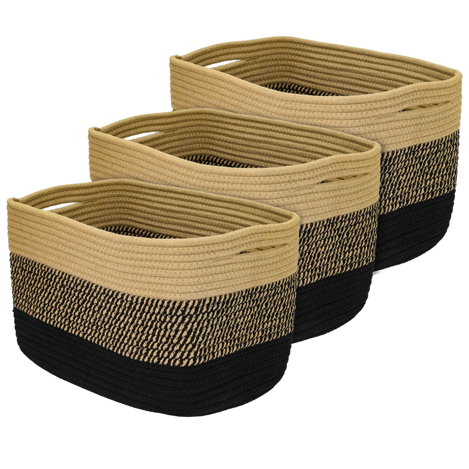 HMF 39010 Stoffkorb mit versteckten Griffen aus Baumwolle, Aufbewahrungskorb, 3er Set, 37,5 x 25 x 22,5 cm - Image 10