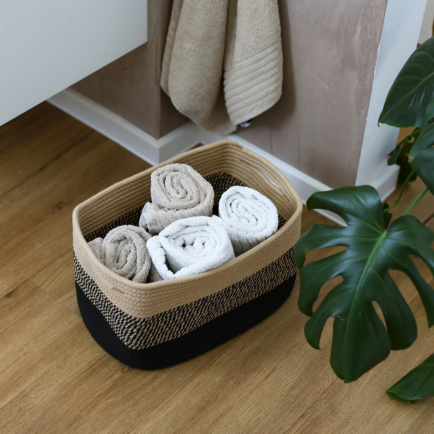 HMF 39010 Stoffkorb mit versteckten Griffen aus Baumwolle, Aufbewahrungskorb, 3er Set, 37,5 x 25 x 22,5 cm - Image 17