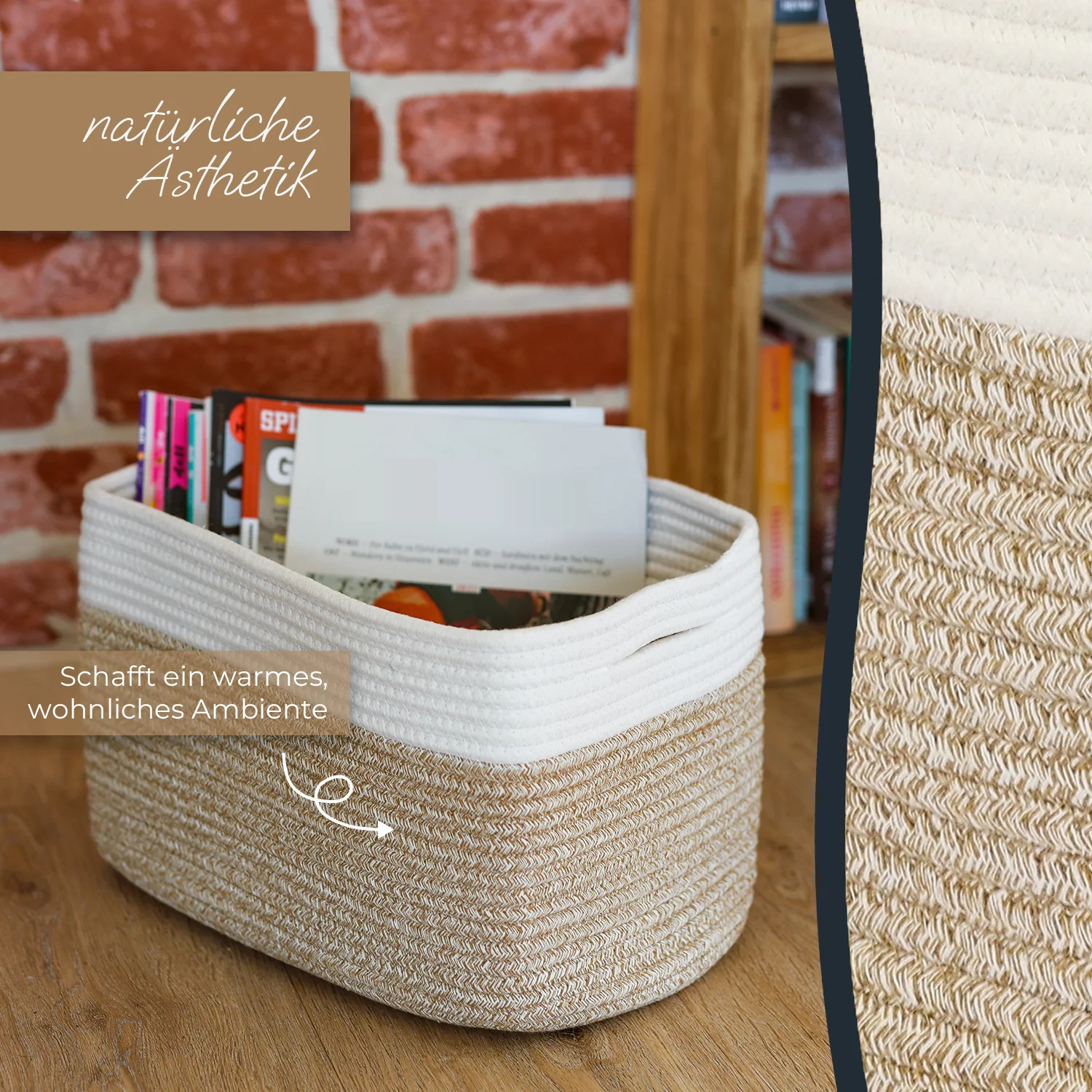 HMF 39010 Stoffkorb mit versteckten Griffen aus Baumwolle, Aufbewahrungskorb, 3er Set, 37,5 x 25 x 22,5 cm - Image 4