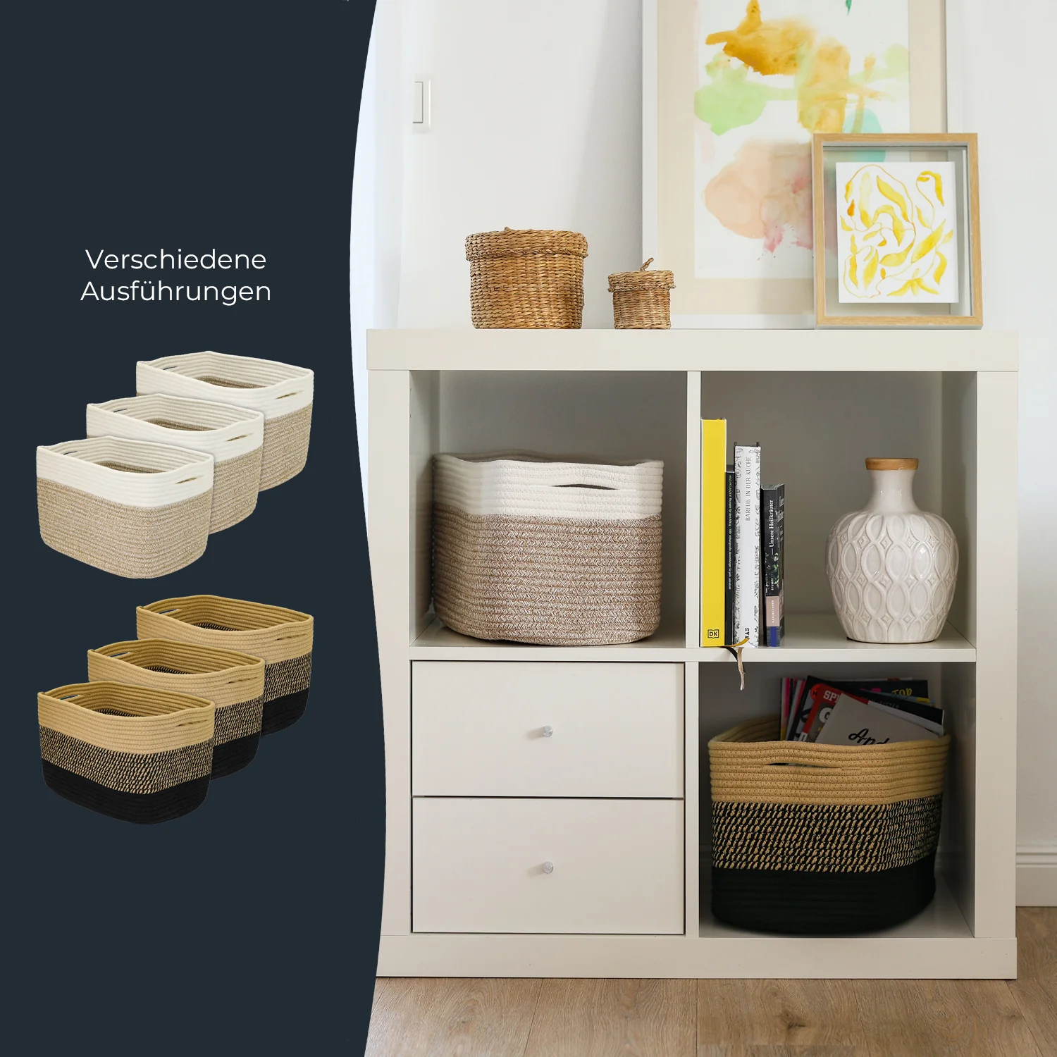 HMF 39010 Stoffkorb mit versteckten Griffen aus Baumwolle, Aufbewahrungskorb, 3er Set, 37,5 x 25 x 22,5 cm - Image 9