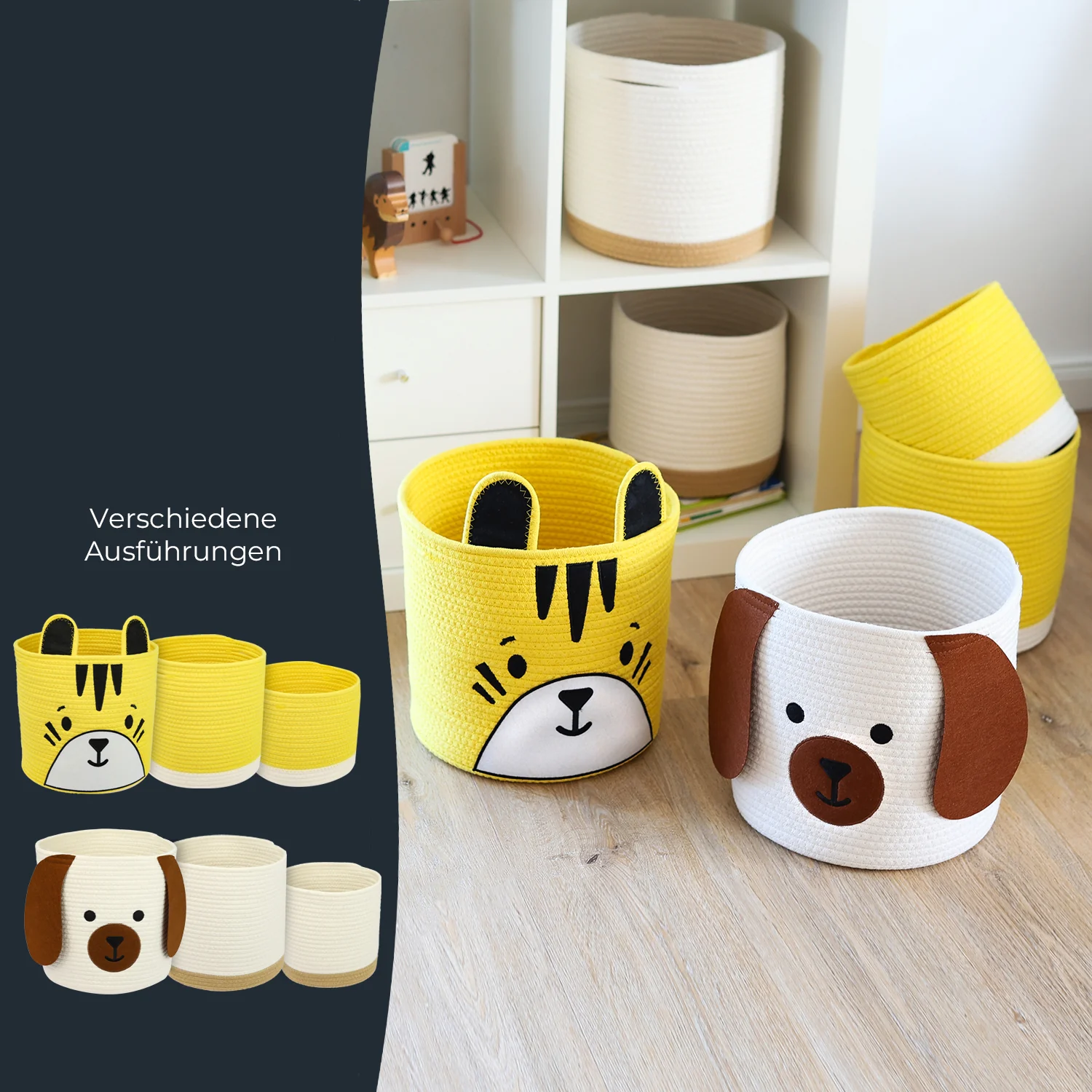 HMF 39022 Aufbewahrungskorb mit versteckten Griffen, 3er Set, Korb für Kinderzimmer aus Baumwolle , Groß, Mittel, Klein - Image 9
