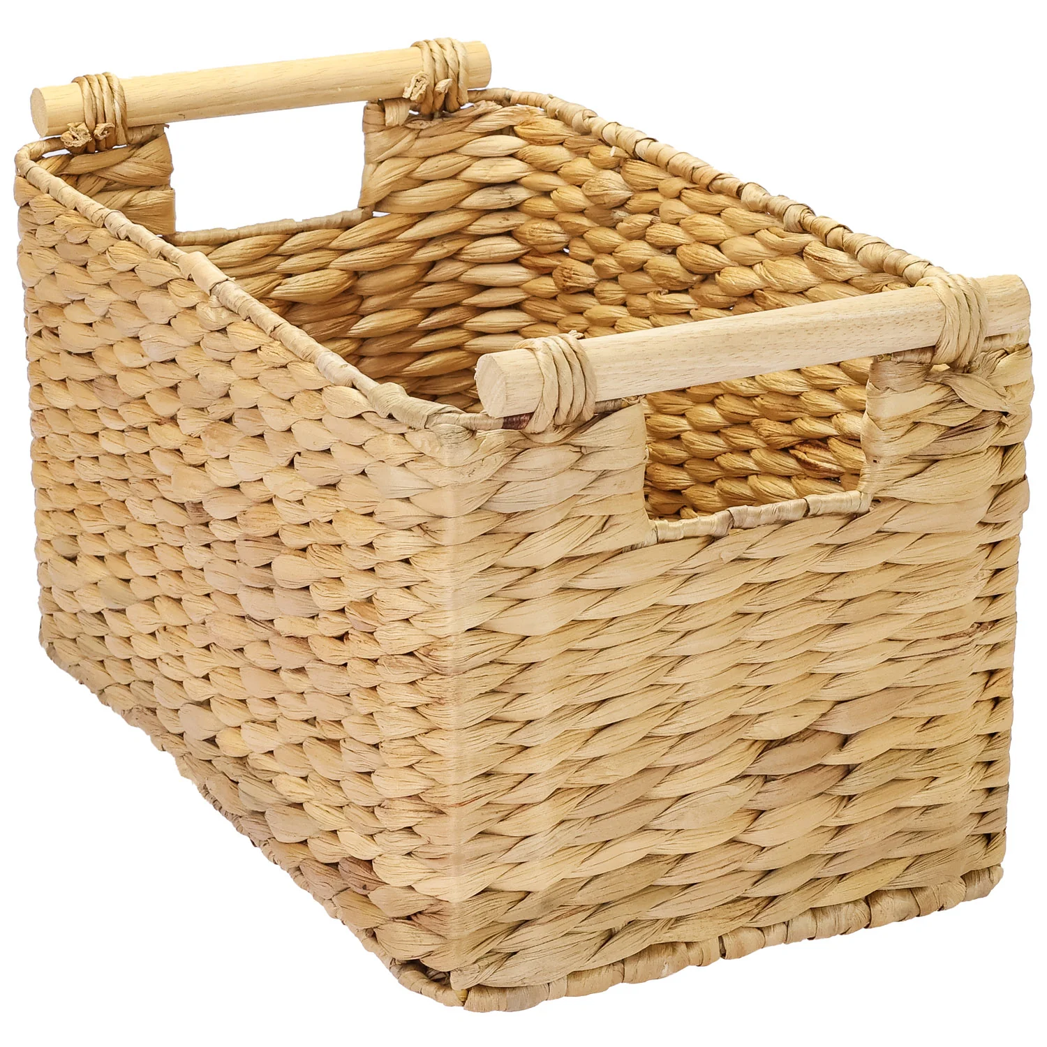 Aufbewahrungskorb geflochten aus Wasserhyazinthe, dekorativer Korb mit Holzgriffen zur Aufbewahrung für Badezimmer, Wohnzimmer, Küche, HMF 37279 - Image 11