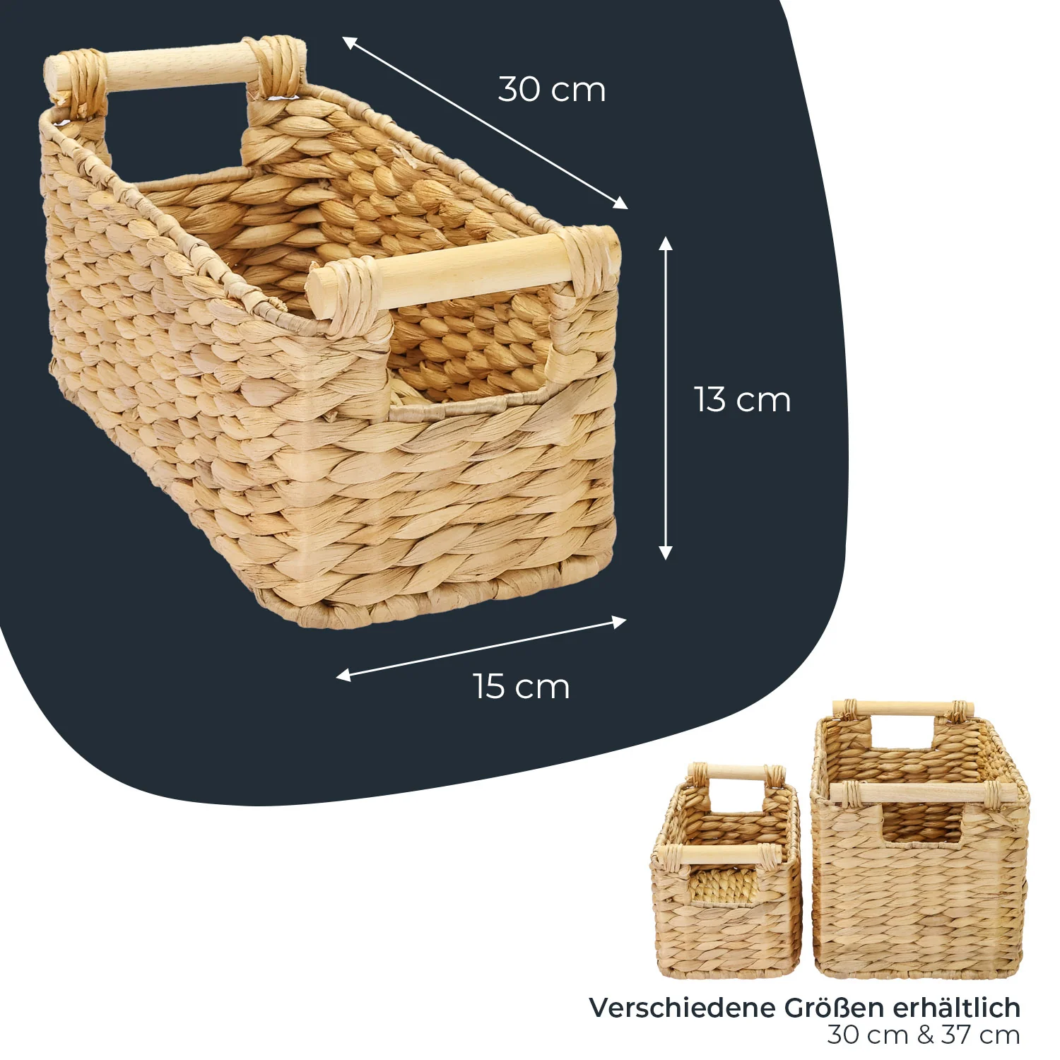Aufbewahrungskorb geflochten aus Wasserhyazinthe, dekorativer Korb mit Holzgriffen zur Aufbewahrung für Badezimmer, Wohnzimmer, Küche, HMF 37279 - Image 6
