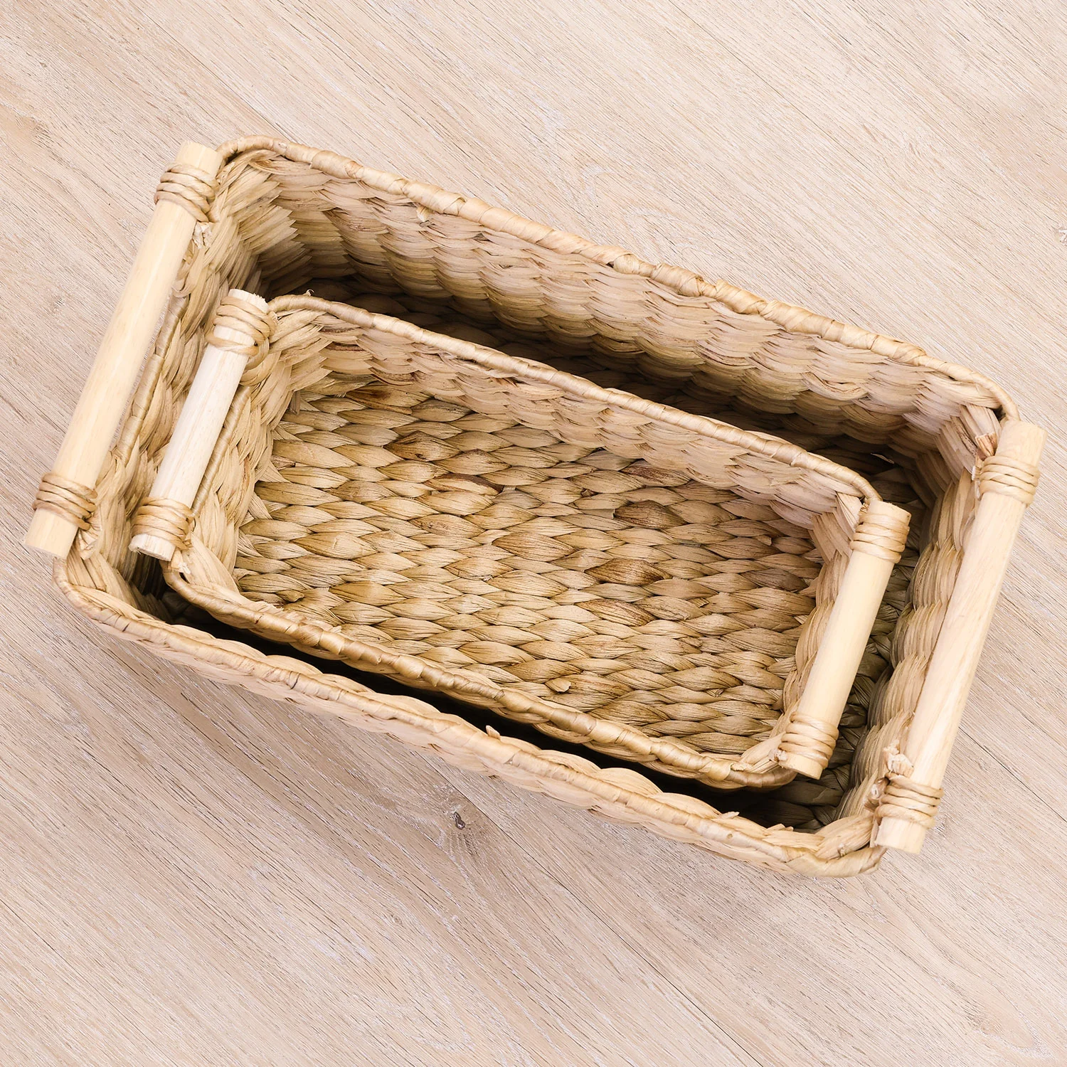 Aufbewahrungskorb geflochten aus Wasserhyazinthe, dekorativer Korb mit Holzgriffen zur Aufbewahrung für Badezimmer, Wohnzimmer, Küche, HMF 37279 - Image 8