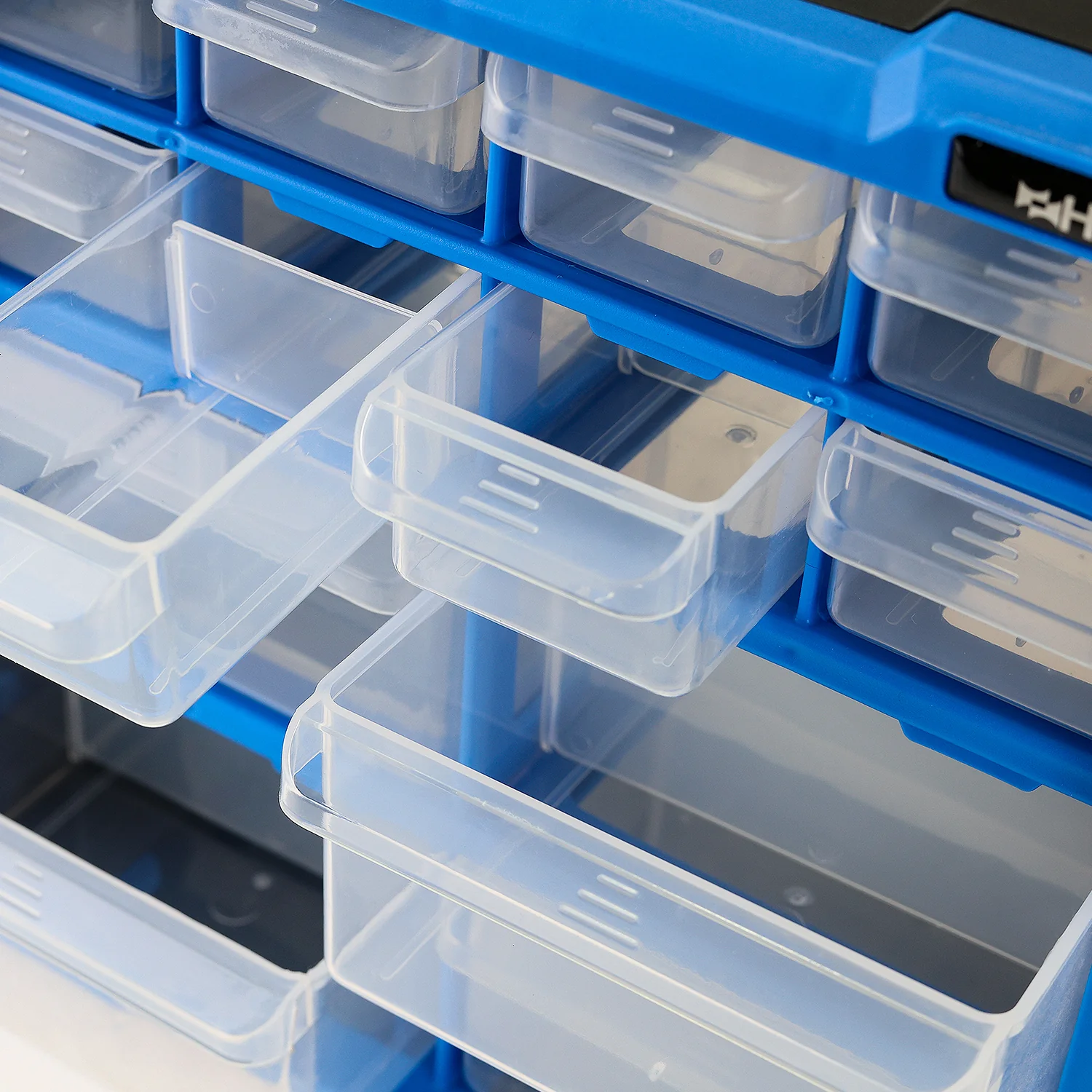 Sortierbox für Kleinteile mit 12 Schubladen, Sortimentskasten für Schrauben und Werkzeug, 24 Fächer, HMF STK100-07-05, 26,5 x 26,5 x 16 cm, Blau-Schwarz - Image 7