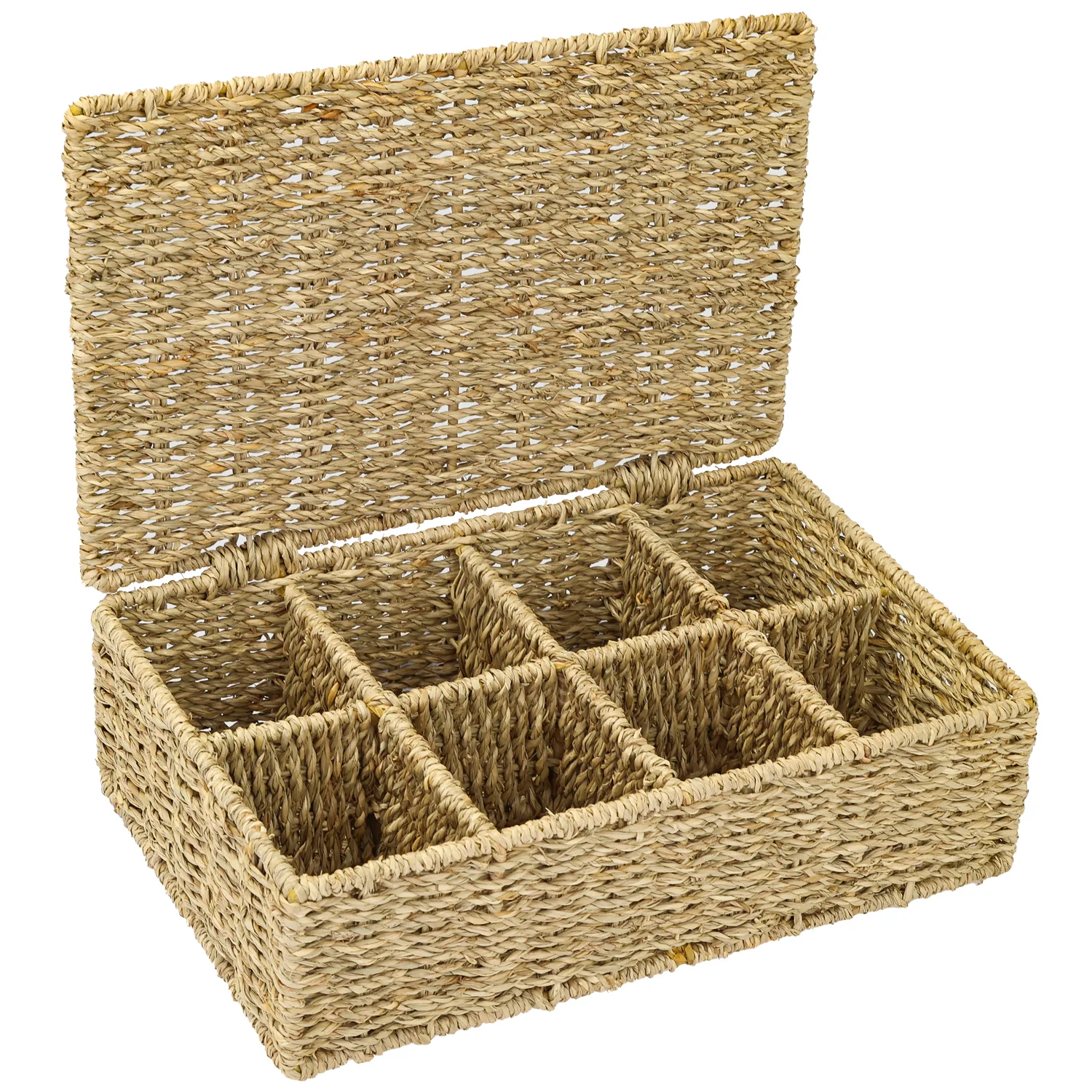 HMF Teebox 37290 für Teebeutel geflochten aus Wasserhyazinthe Seegras, Tee Aufbewahrungsbox mit 8 großen Fächern | 33 x 21 x 10 cm - Image 10