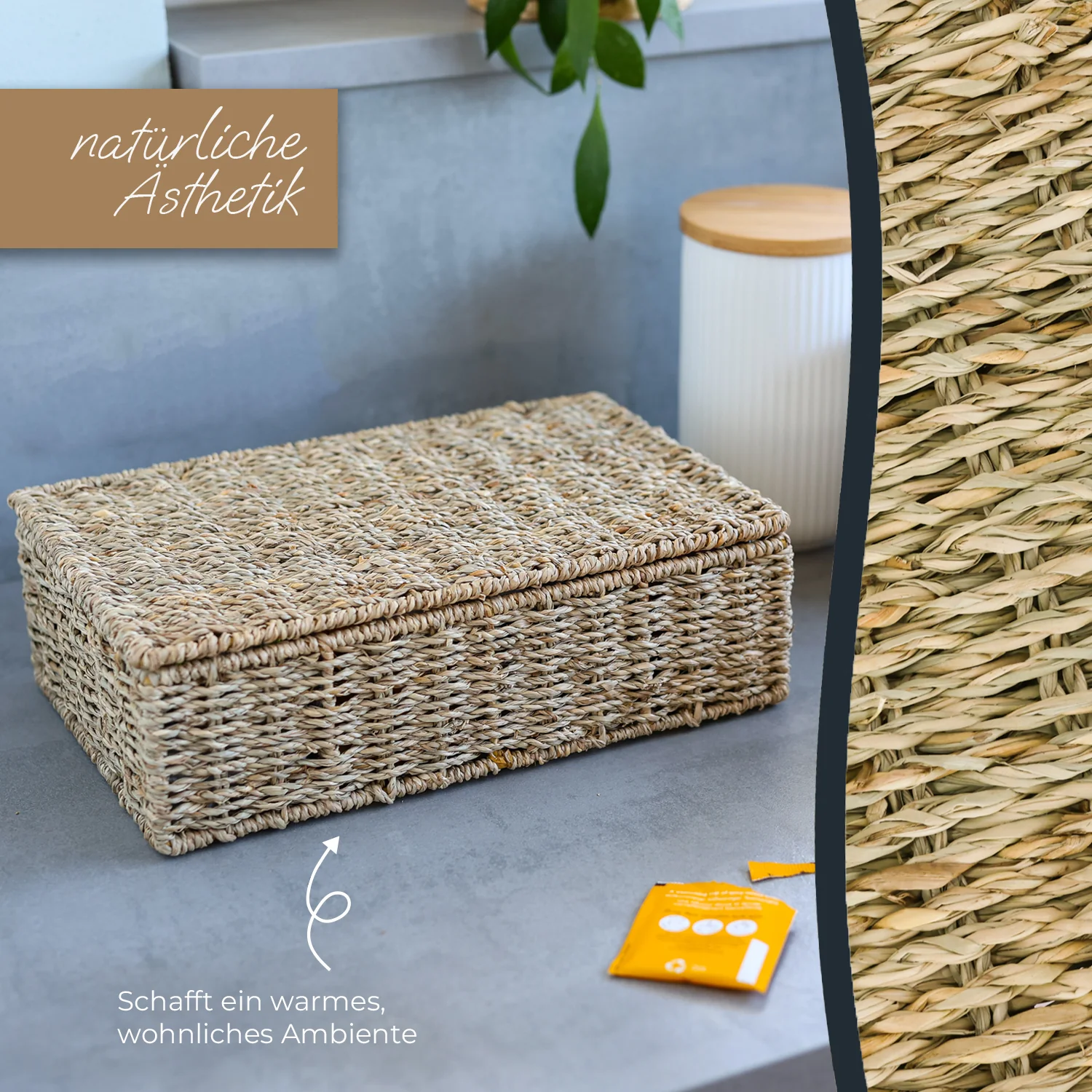 HMF Teebox 37290 für Teebeutel geflochten aus Wasserhyazinthe Seegras, Tee Aufbewahrungsbox mit 8 großen Fächern | 33 x 21 x 10 cm - Image 13