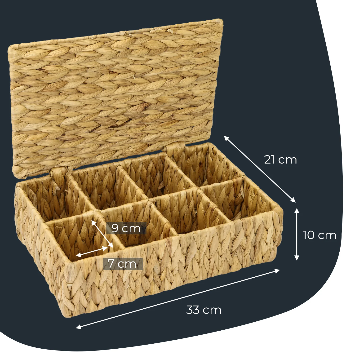 HMF Teebox 37290 für Teebeutel geflochten aus Wasserhyazinthe Seegras, Tee Aufbewahrungsbox mit 8 großen Fächern | 33 x 21 x 10 cm - Image 4