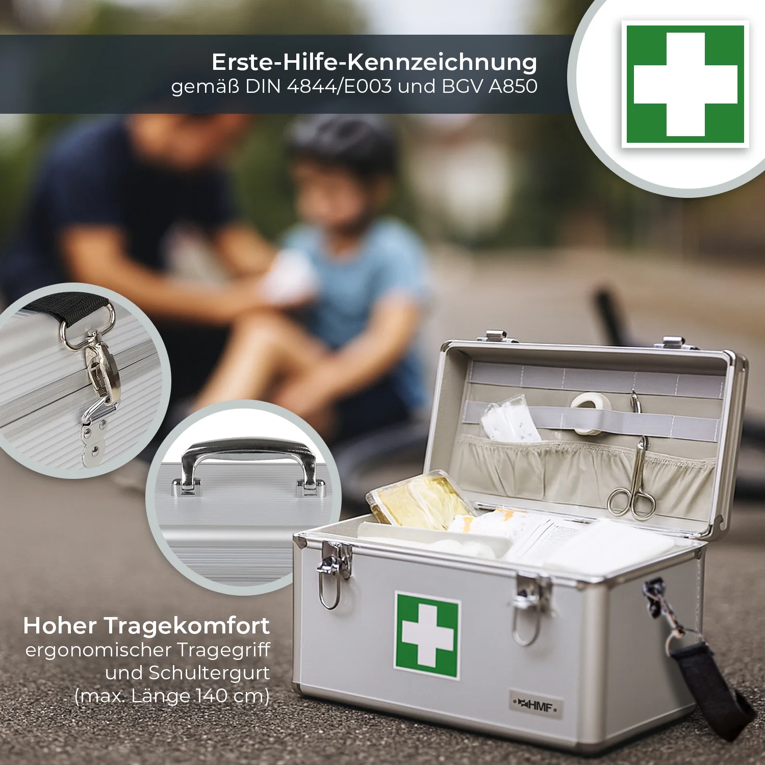 Medizinkoffer, Erste Hilfe Koffer, Aluminium, HMF 14701-09, 40 x 22,5 x 20,5 cm, Silber - Image 3