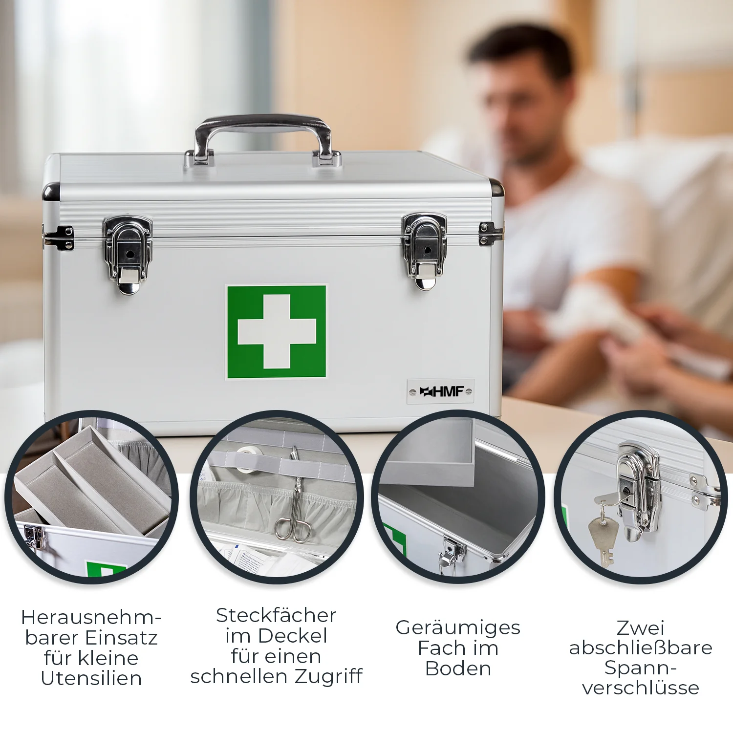 Medizinkoffer, Erste Hilfe Koffer, Aluminium, HMF 14701-09, 40 x 22,5 x 20,5 cm, Silber - Image 4