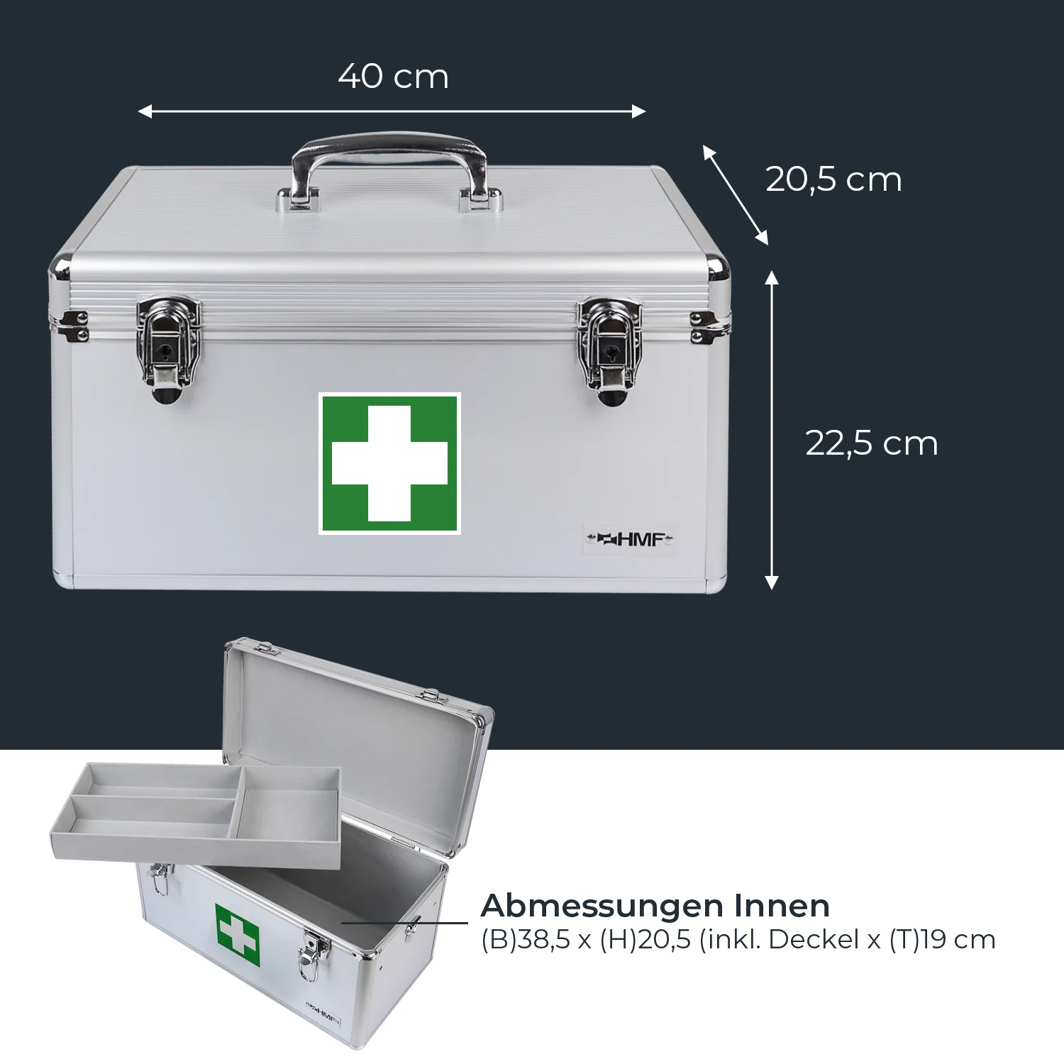 Medizinkoffer, Erste Hilfe Koffer, Aluminium, HMF 14701-09, 40 x 22,5 x 20,5 cm, Silber - Image 5