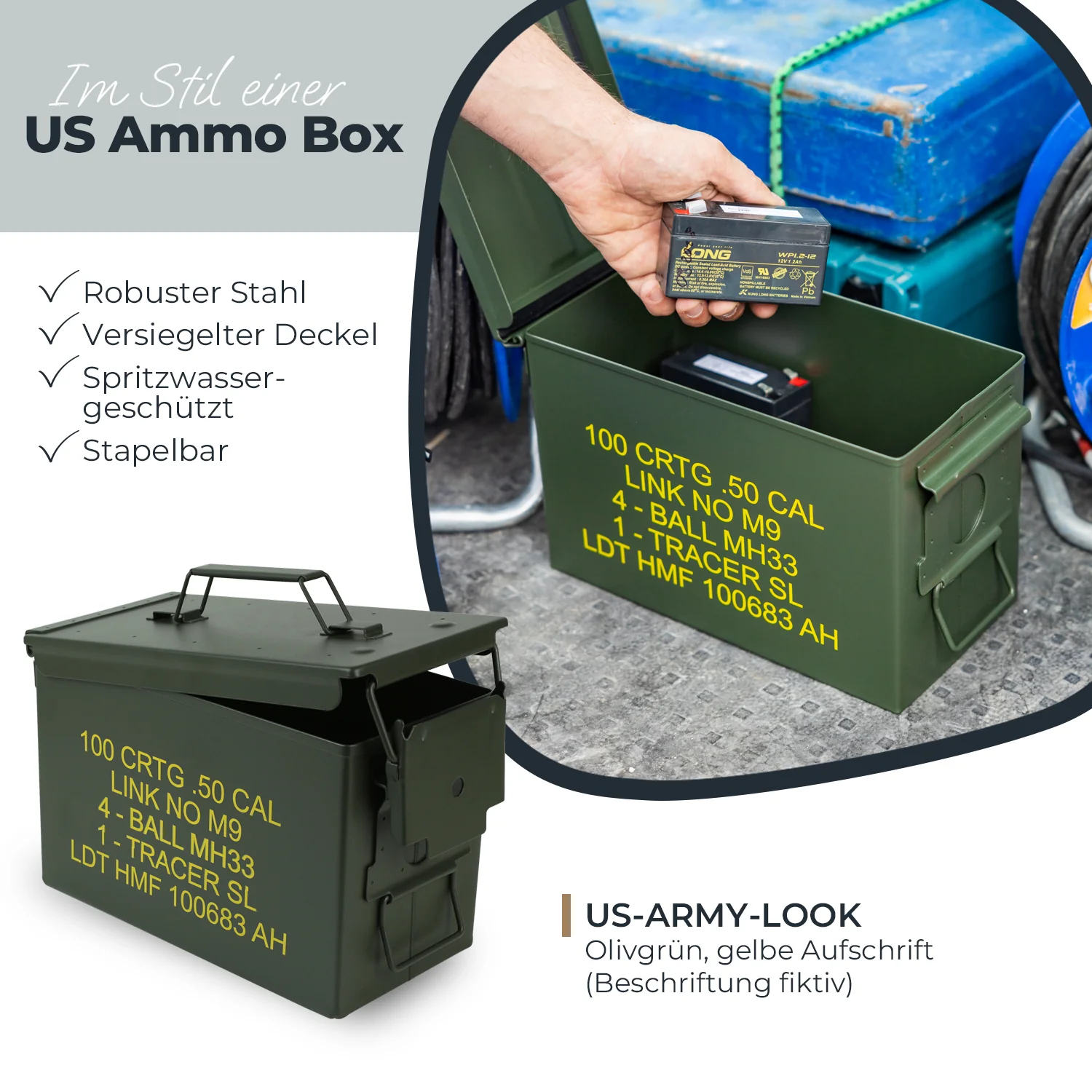 Munitionskoffer, US Ammo Box, Metallkiste, HMF 70000, Grün - Image 11