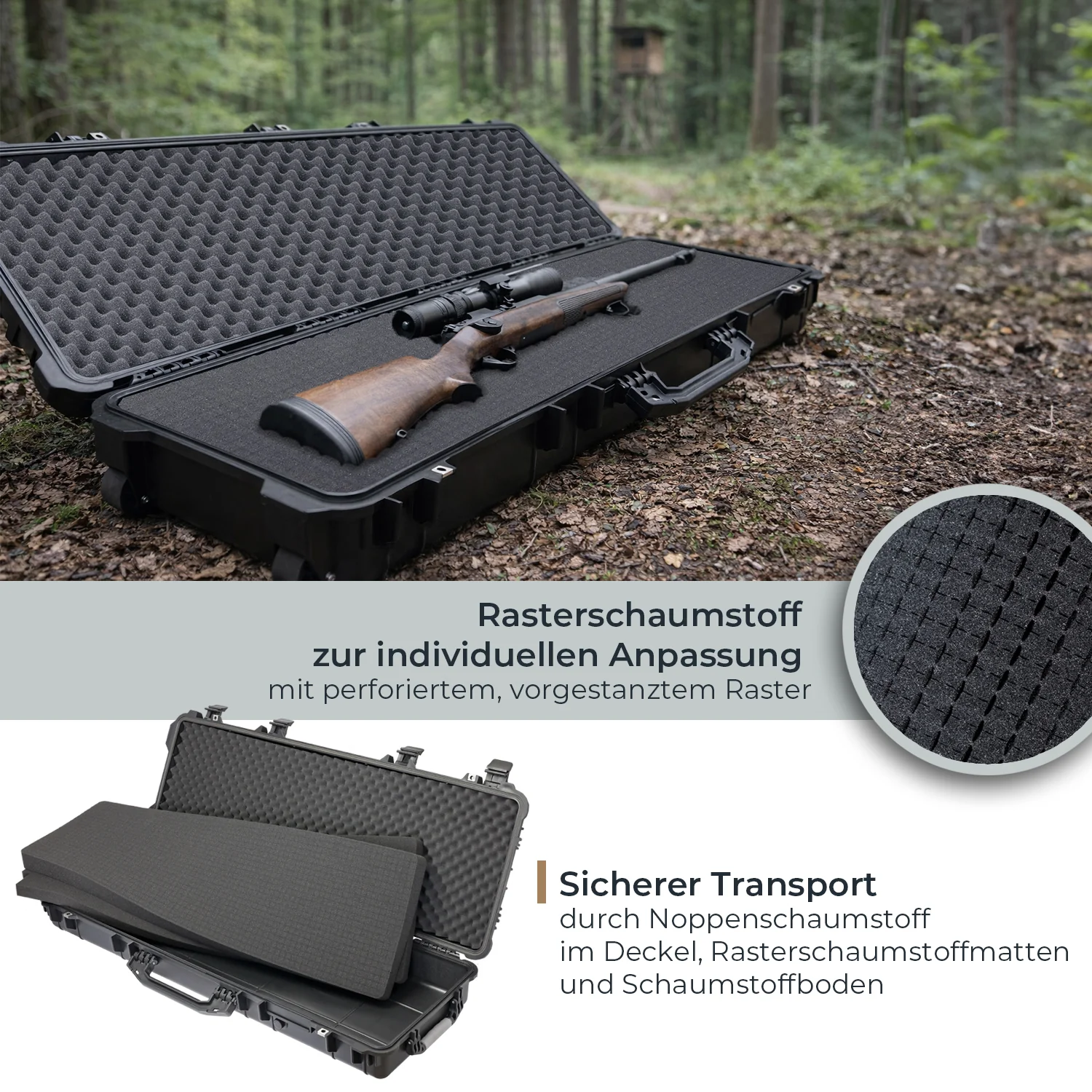 Outdoor-Waffenkoffer, Gewehrkoffer mit Rasterschaumstoff, HMF ODK200, 113 cm - Image 3