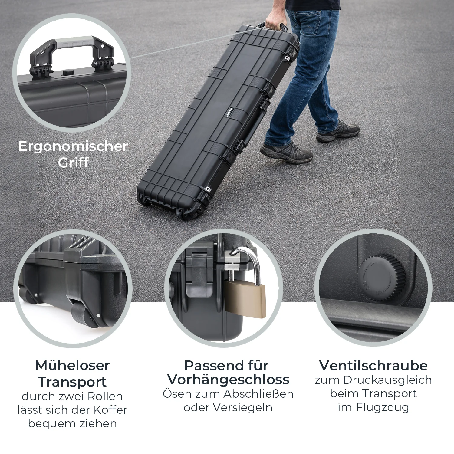 Outdoor-Waffenkoffer, Gewehrkoffer mit Rasterschaumstoff, HMF ODK200, 113 cm - Image 6
