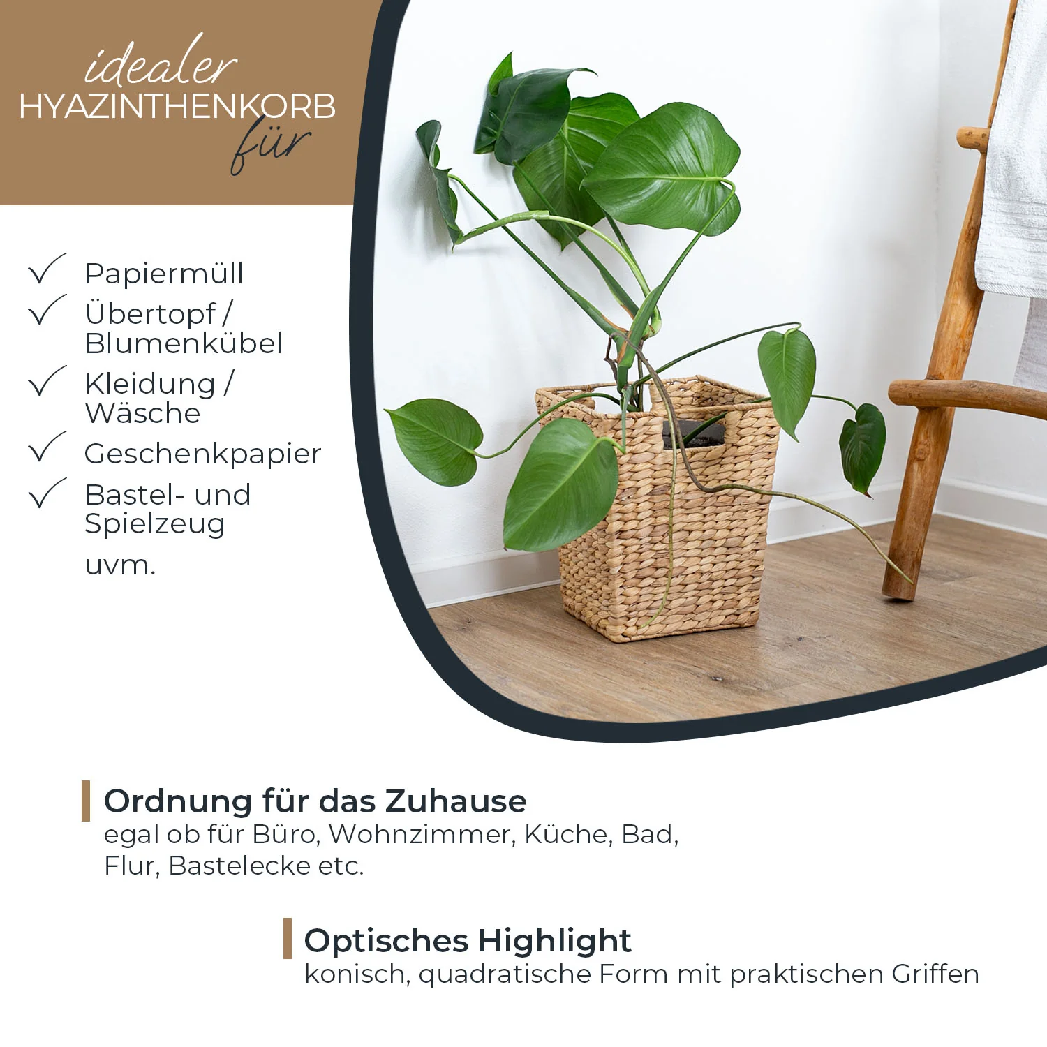 Papierkorb, Mülleimer Büro geflochten aus Wasserhyazinthe, HMF 3725 - Image 13