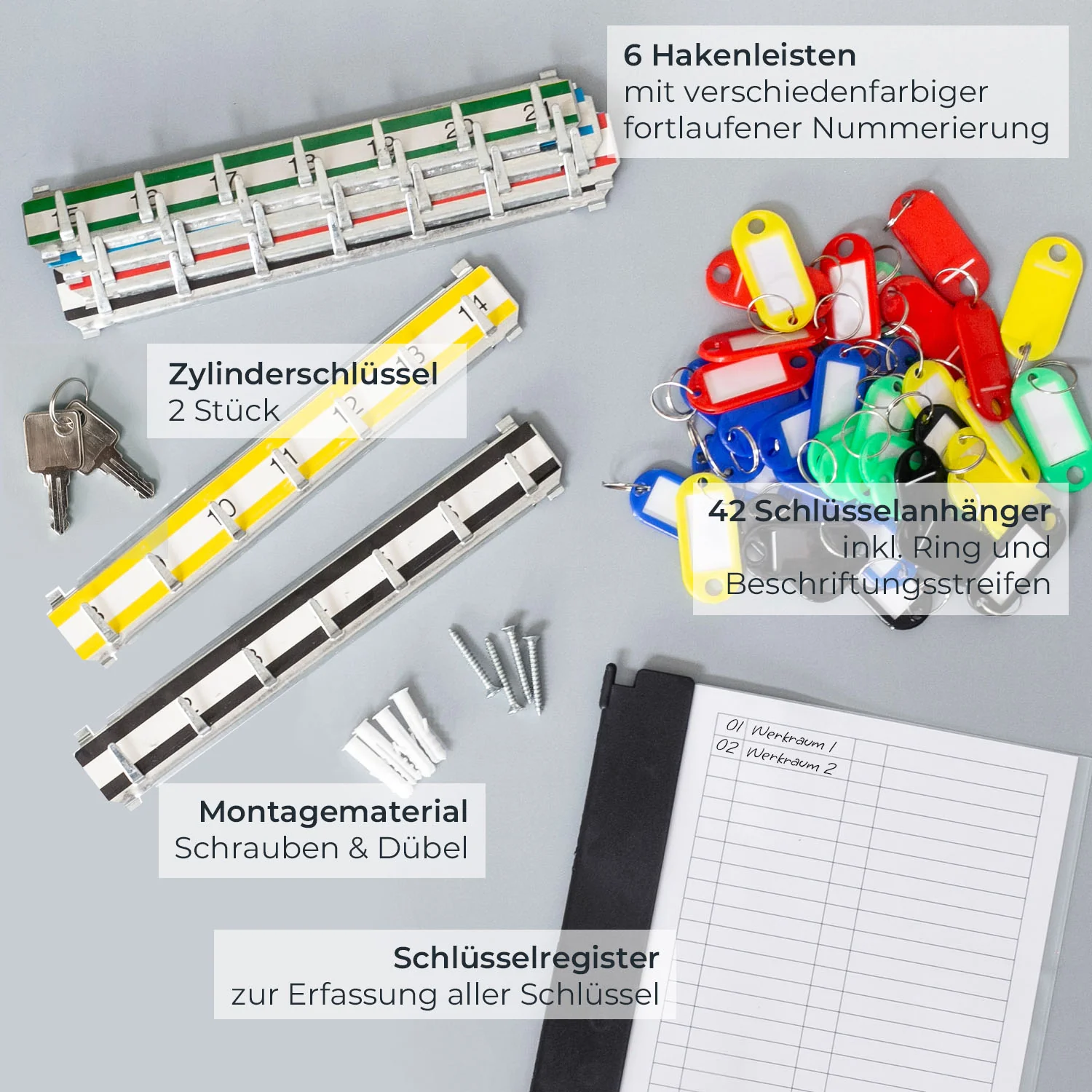 Schlüsselschrank groß aus Stahl, abschließbarer Schlüsselkasten für Büro, Verwaltung oder Fuhrpark, HMF, 13500, 42-1170 Schlüsselhaken - Image 6