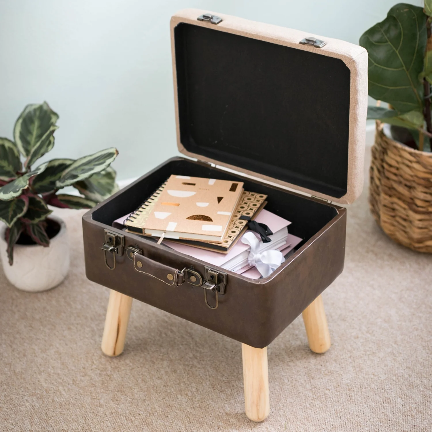 Sitzhocker Koffer mit Stauraum im Vintage-Design, HMF VSH101, 40 x 32 x 39 cm, Klassik - Image 3