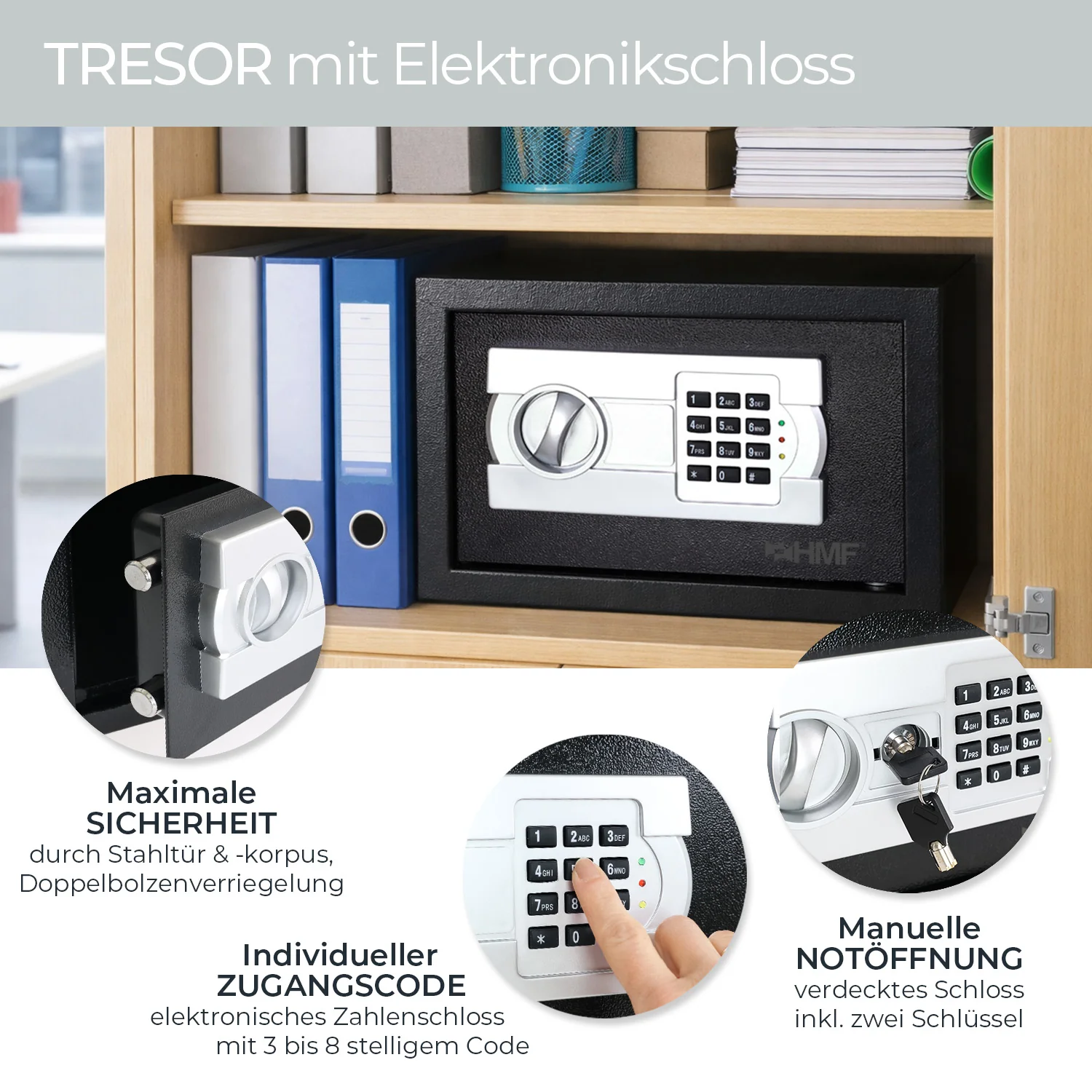 Tresor für Zuhause, Hotel oder Büro, Möbeltresor mit Zahlenschloss, HMF 46120 - Image 56